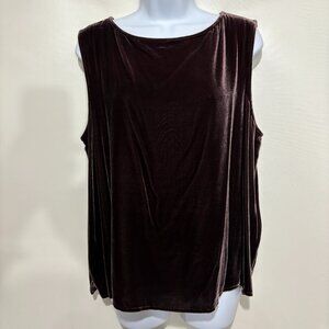 Eileen Fisher XL Chocolate Brown Velvet Silk Blend Sleeveless Shell Tank Top